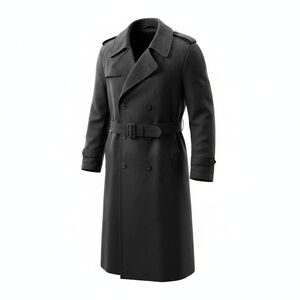 Elegant Black Double Breasted Zipper Lining Belted Trench Coat for Men Sz 42R